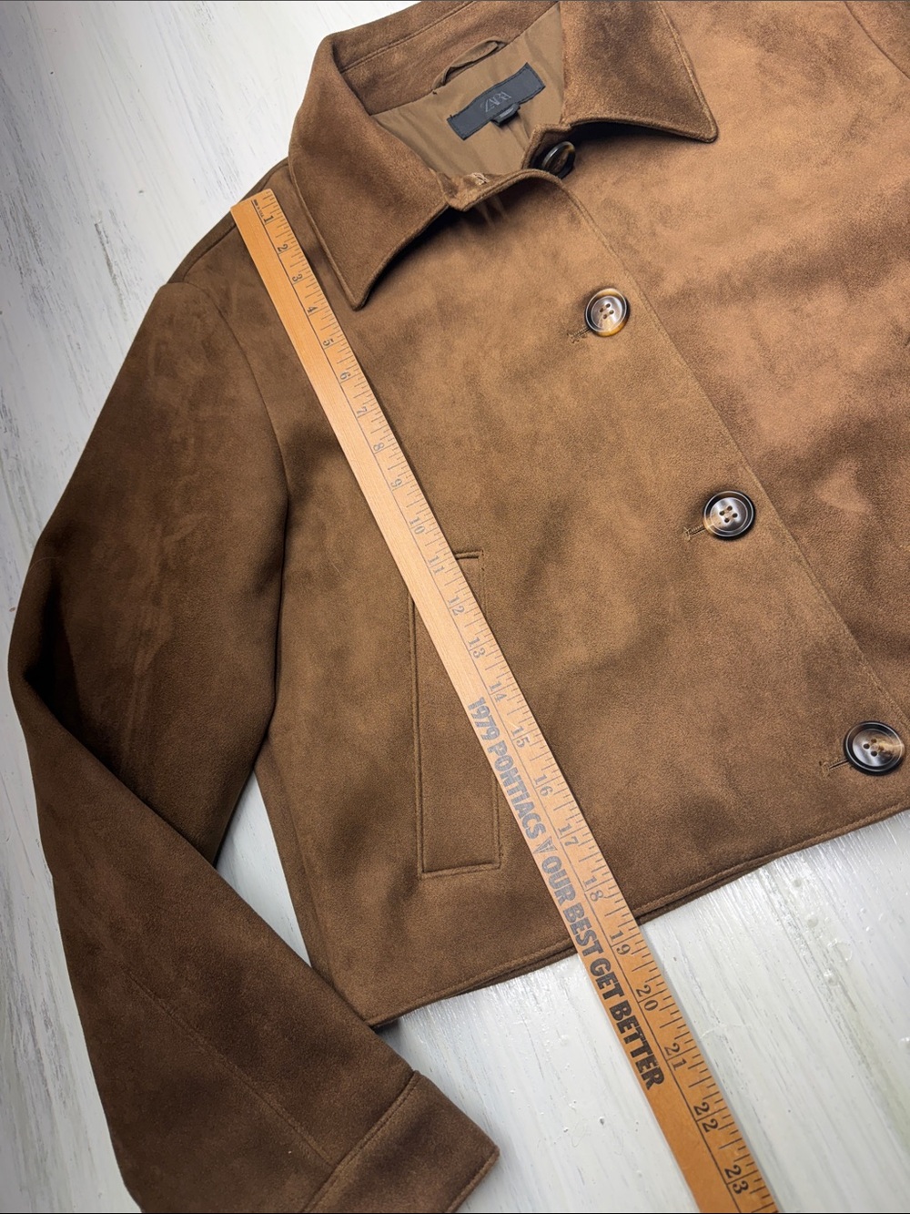 Zara Cropped Faux Suede Jacket in Tobacco Brown Sz L - Picture 3 of 12